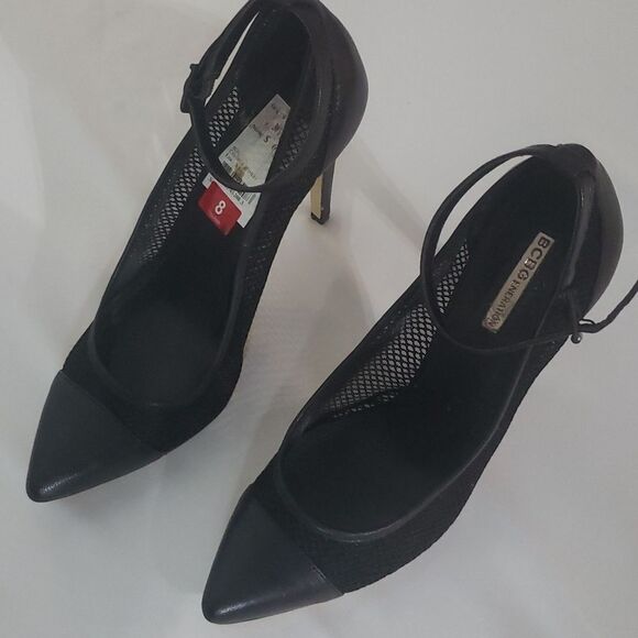BCBG Black Mesh Pumps with Ankle Strap- Cynthia - Picture 3 of 9